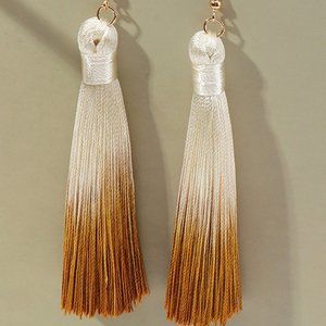 Orange & Beige Long Tassel Earrings (E1635)